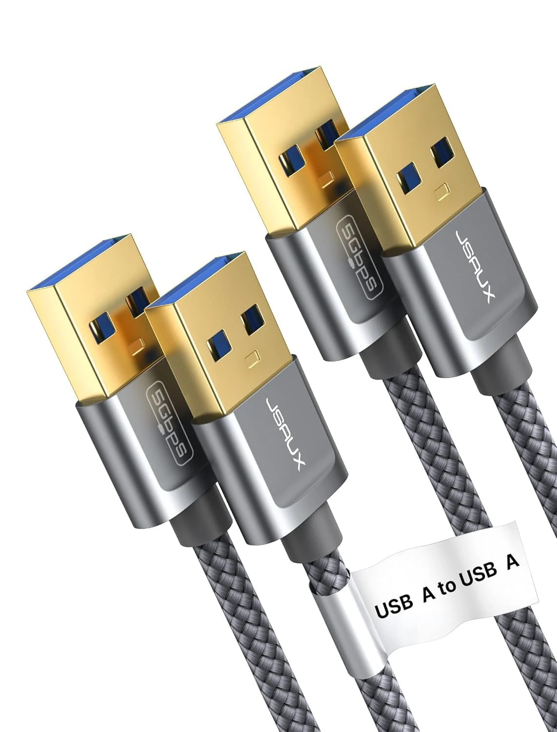 JSAUX USB 3.0 A Male to Male cable, [2-pack/1M+2M] 5Gbps SuperSpeed Data Transfer Cable Gold Plated Compatible with External Hard Drive, Blu-ray, Printer,Camera,DVD, etc-Grey