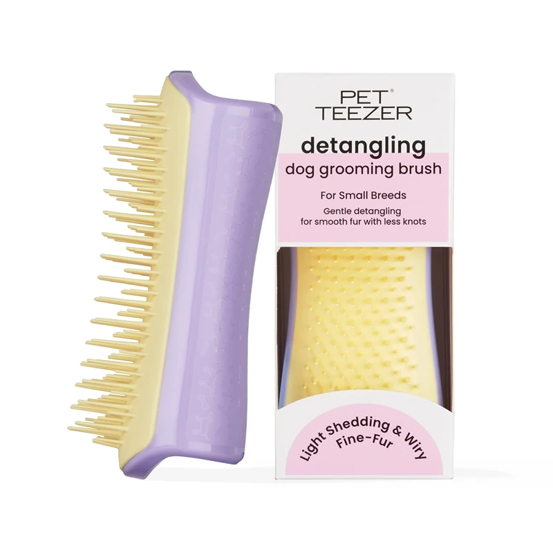 Tangle Teezer Small Pet Teezer Small Detangling Dog Grooming Brush - For Dry Hair or Bath - The Perfect Detangling Brush for Dogs - Lilac & Yellow