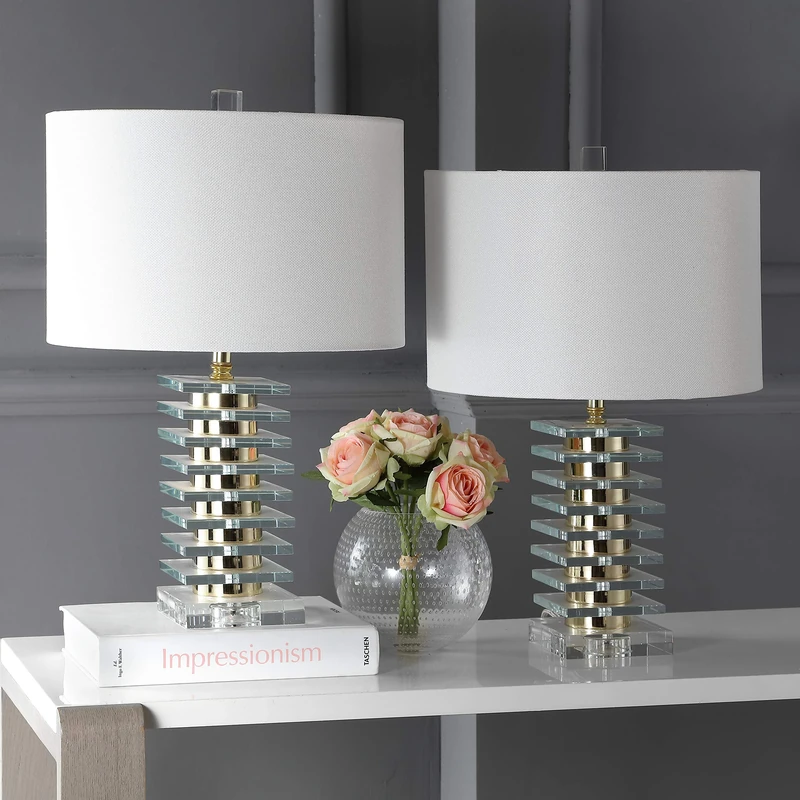 SAFAVIEH Modern Metal Table Lamps - Set of 2, in Clear and White