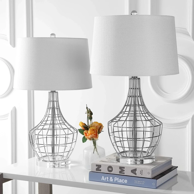 SAFAVIEH Modern Metal Table Lamps - Set of 2, in Silver