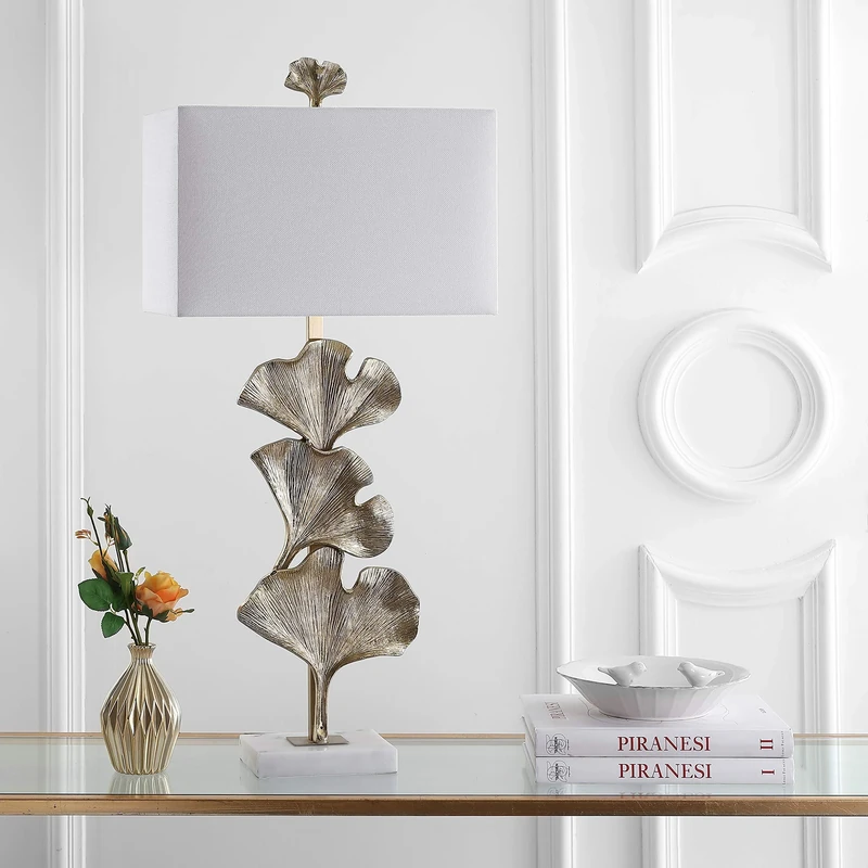 SAFAVIEH Modern Metal Table Lamp, in Antique Gold and White