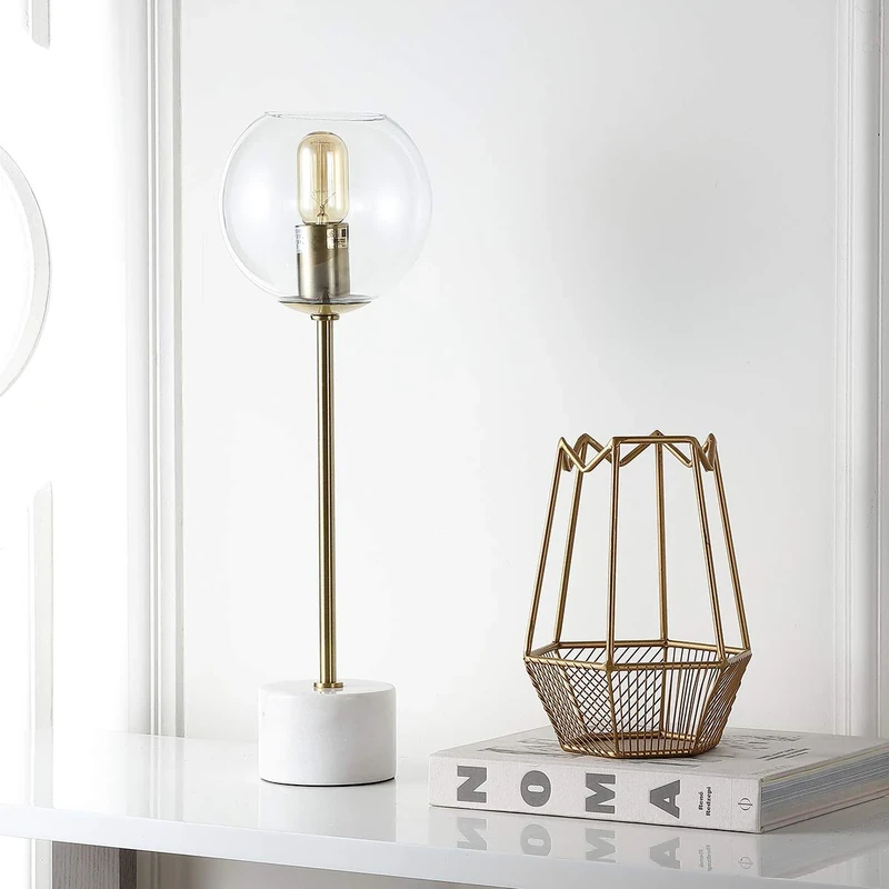 SAFAVIEH Modern Metal Table Lamp, in Brass Gold and White