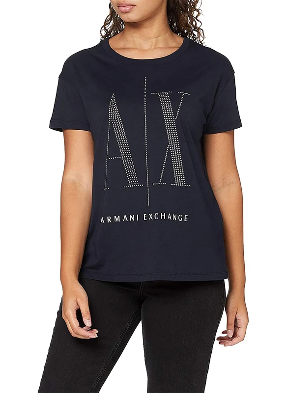 Armani Exchange Women's T-shirt T Shirt, Navy Studs, XS UK