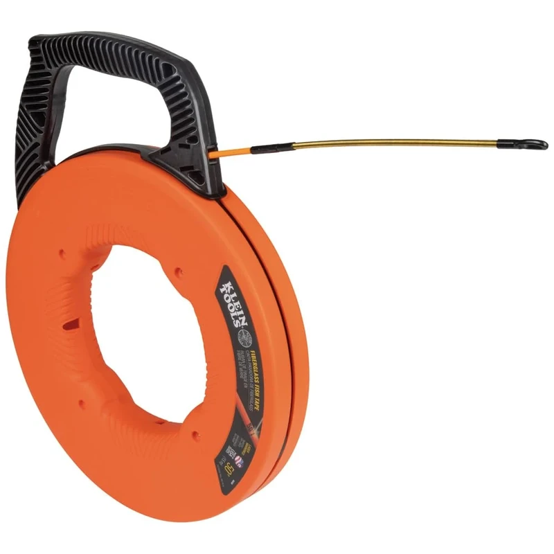 Fish Tape, Fiberglass Wire Puller with Spiral Steel Leader, Optimized Housing and Handle, 15 m, Klein Tools 56350