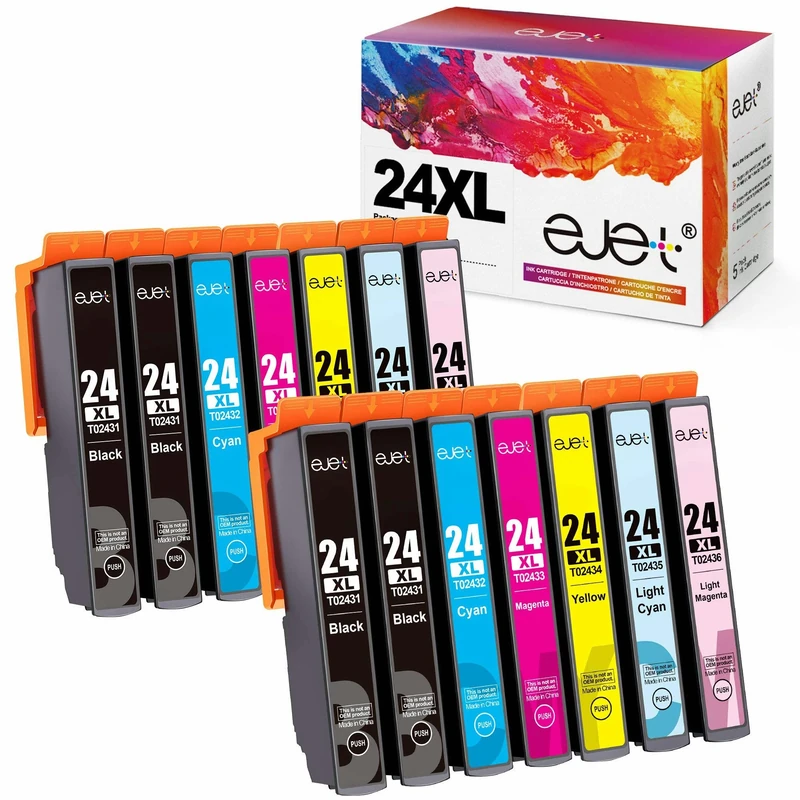 ejet 24XL Ink Cartridge Replacement for Epson 24 XL for Expression Photo XP-970 XP-55 XP-950 XP-860 XP-960 XP-750 XP-760 XP-850 Printer (Black Cyan Magenta Yellow Light Cyan Light Magenta, 14-Pack)