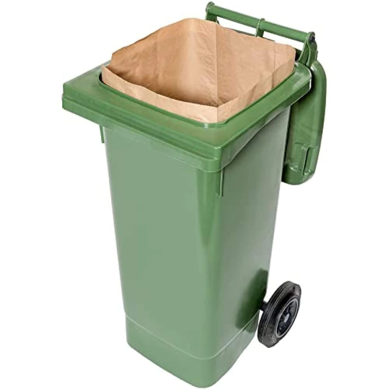 bioMat Compostable 240l Paper Bin Bags made from Kraft Paper, 25 Biodegradable Bin Liners for Food Waste, 1-Ply, Tear-Resistant & Wet-Resistant, Brown