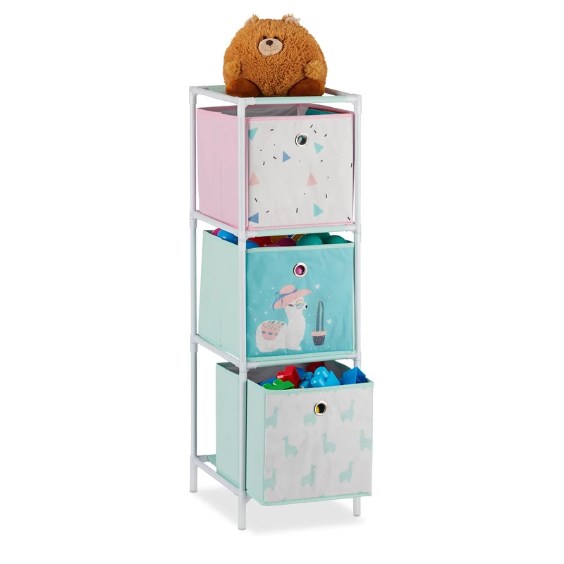 Relaxdays Children’s Shelf with 3 Boxes, Toy Storage Stand, For Boys & Girls, Cute Lama Design, Colourful