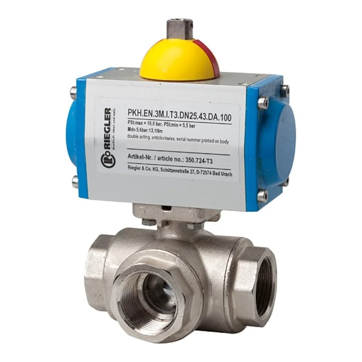 RIEGLER KHRP12MSANTDT3 Brass Ball Valve Pneumatic Actuator T Bore Rp 1