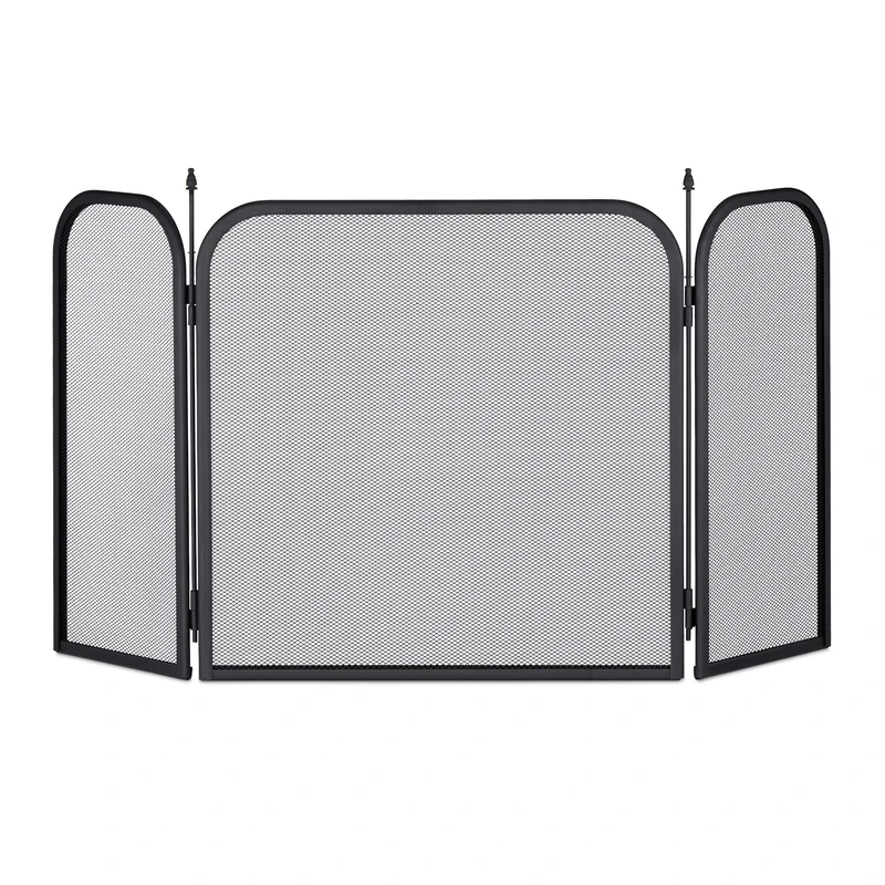 Relaxdays Steel Spark Guard, Three-Panel Fireplace Fender, Oven Screen, H x W 52.5 x 97 cm, Black