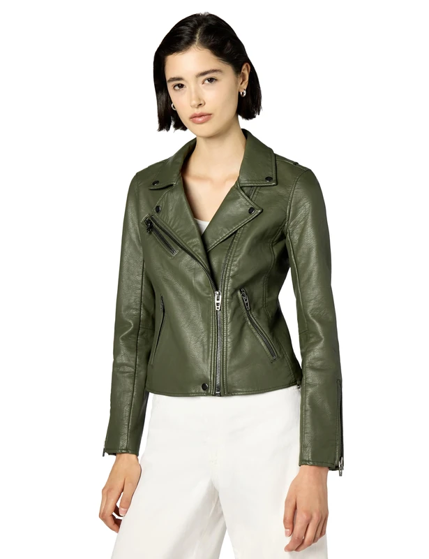 [BLANKNYC] Womens Luxury Clothing Semi Fitted Vegan Leather Motorcycle Jacket, Winning Ticket, XS