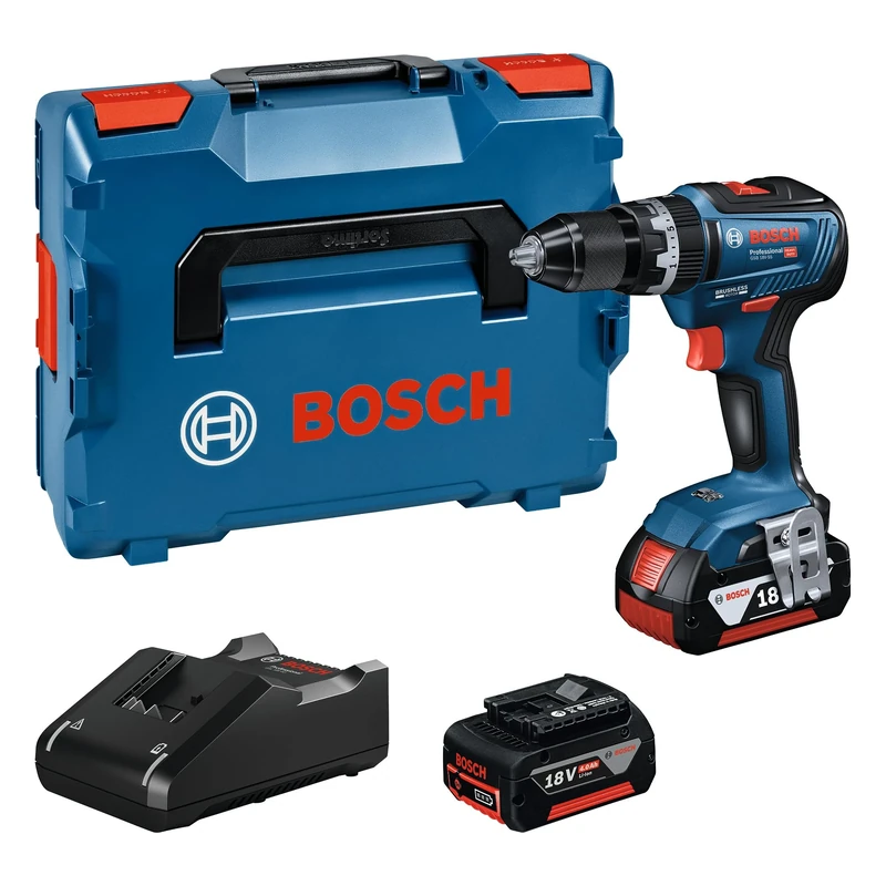 Bosch Professional 18V System GSB 18V-55 cordless combi drill (torque 55 Nm, 2x 4.0 Ah battery, GAL 18V-40 charger, in L-BOXX 136)