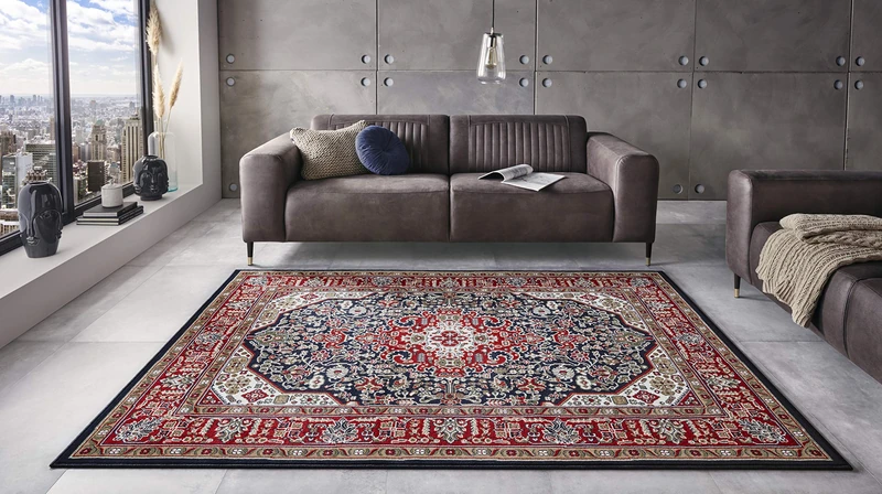 Nouristan Oriental Short Pile Rug Skazar Isfahan Navy 120 x 170 cm