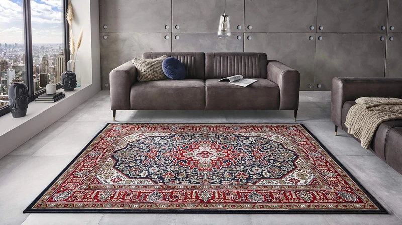 Nouristan Oriental Short Pile Rug Skazar Isfahan Navy 160 x 230 cm