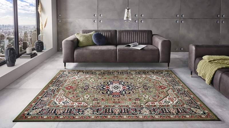 Nouristan Oriental Short Pile Rug Skazar Isfahan Green 160 x 230 cm