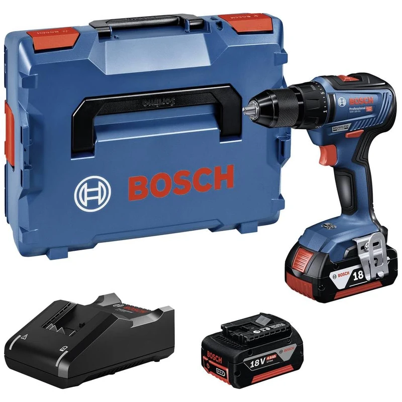 Bosch Professional 18V System Cordless Drill GSR 18V-55 (Max. Torque 55 Nm, 1,800 min-¹, Includes 2X 4.0Ah Battery, Quick Charger GAL 18V-40, L-BOXX)