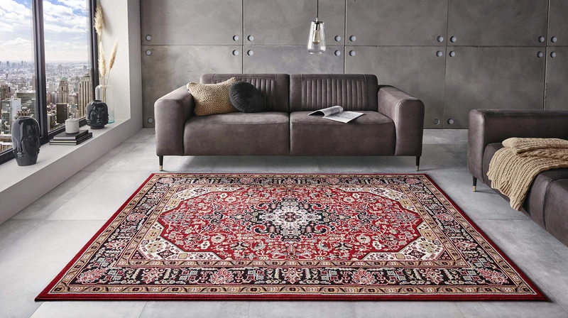 Nouristan Skazar Isfahan Oriental Short Pile Rug 120 x 170 cm Red