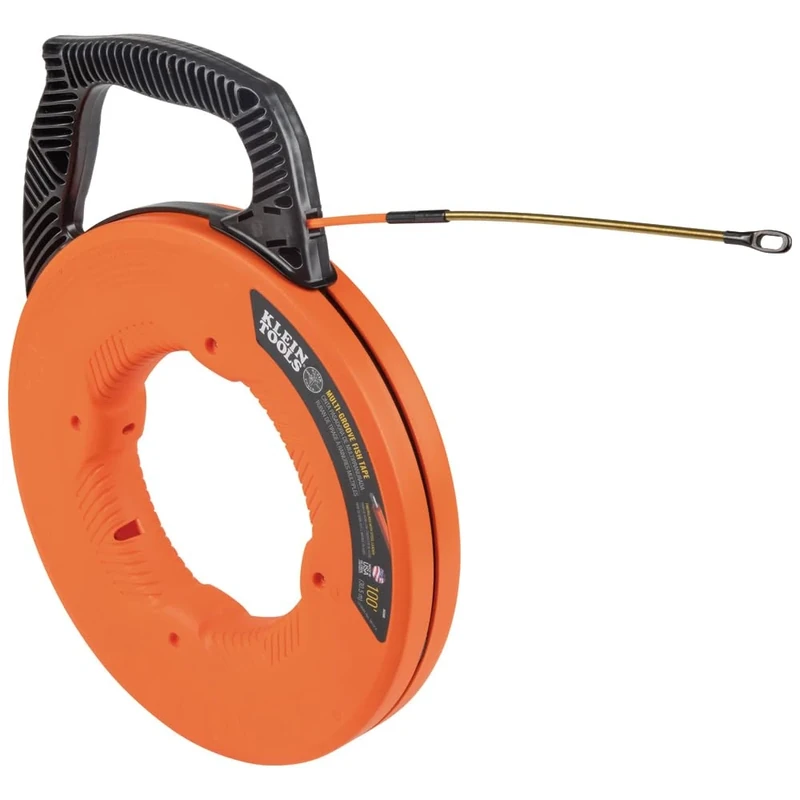 Fish Tape, Multi-Groove Fiberglass Wire Puller with Spiral Steel Leader, Optimized Housing and Handle, 100-Foot x 0.182-Inch Klein Tools 56380