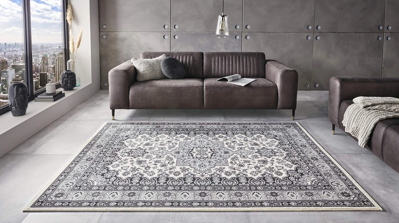 Nouristan Oriental Short Pile Rug Parun Täbriz Cream Grey 120 x 170 cm