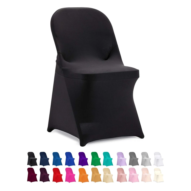 Peomeise 12pcs Stretch Spandex Folding Chair Cover for Wedding Party Dining Banquet Event (12, Black) - Image 1