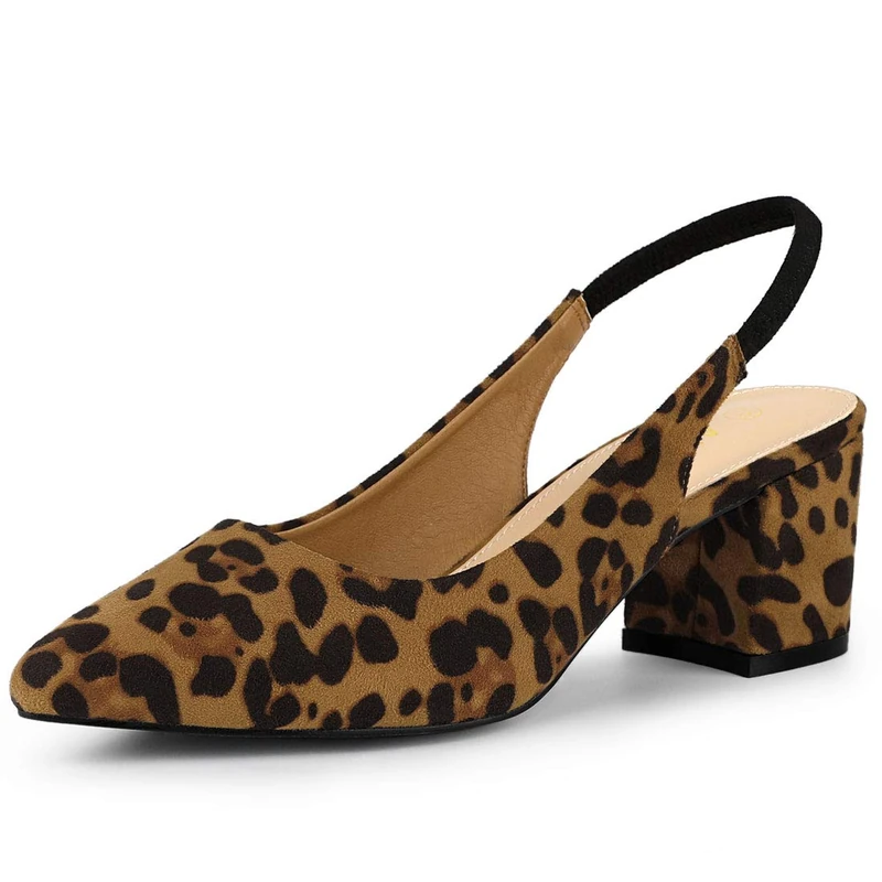 Allegra K Women's Pointed Toe Block Heel Pumps Slingback Heels, Leopard, 6.5 UK - Image 1