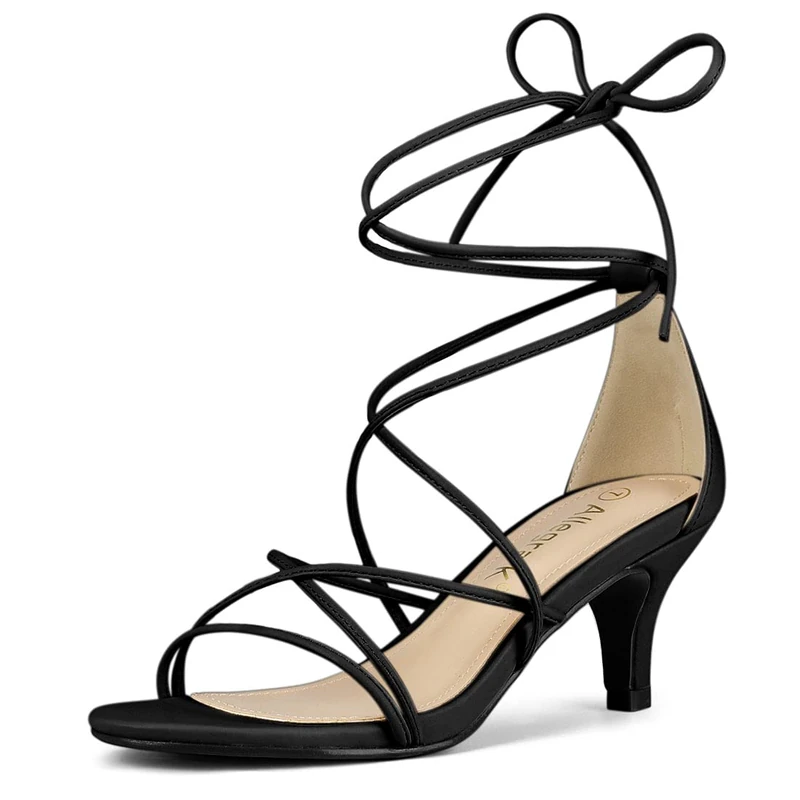 Allegra K Women's Strappy Kitten Heel Lace Up Sandals Black 6.5 UK/Label Size 8.5 US