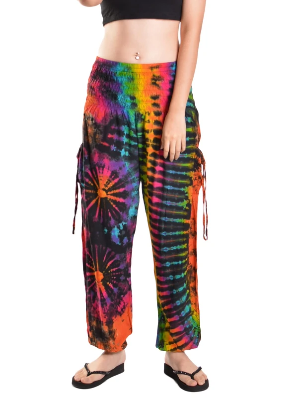 Orient Trail Women's Hippie Yoga Tie Dye Harem Pants XL Rainbow Black