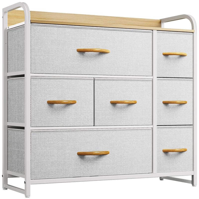YITAHOME Chest of Drawer - Fabric Dresser with 7 Drawers, Organizer Unit for Bedroom, Living Room, Hallway, Closets - Sturdy Steel Frame, Wooden Top & Easy Pull Fabric Bins (Light Gray)