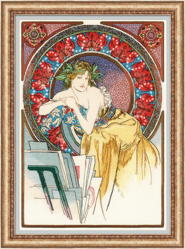 RIOLIS Premium Cross Stitch Kit - 100/058 - Girl with Easel - Mucha