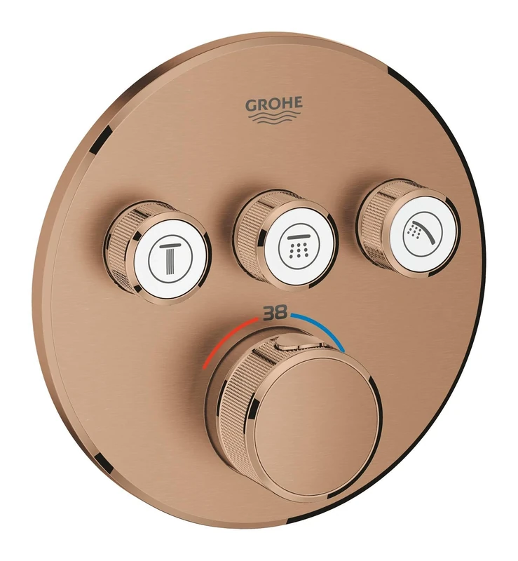 GROHE Grohtherm SmartControl Thermostat for Shower or Bath (Final Installation for Rapido SmartBox, 3 Valves, Push for ON-Off, Turn for Water Adjustment, Round Shape), Brushed Rose Gold, 29121DL0