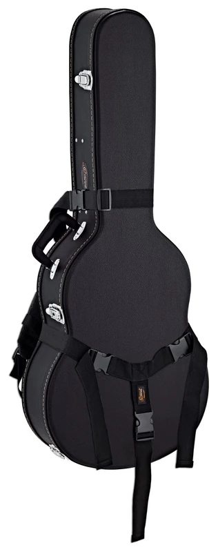 ORTEGA Economy Series Case Bundle for Classic Guitars - Black Flat Top + installed Back Pack Strap (OCCSTD-BU)