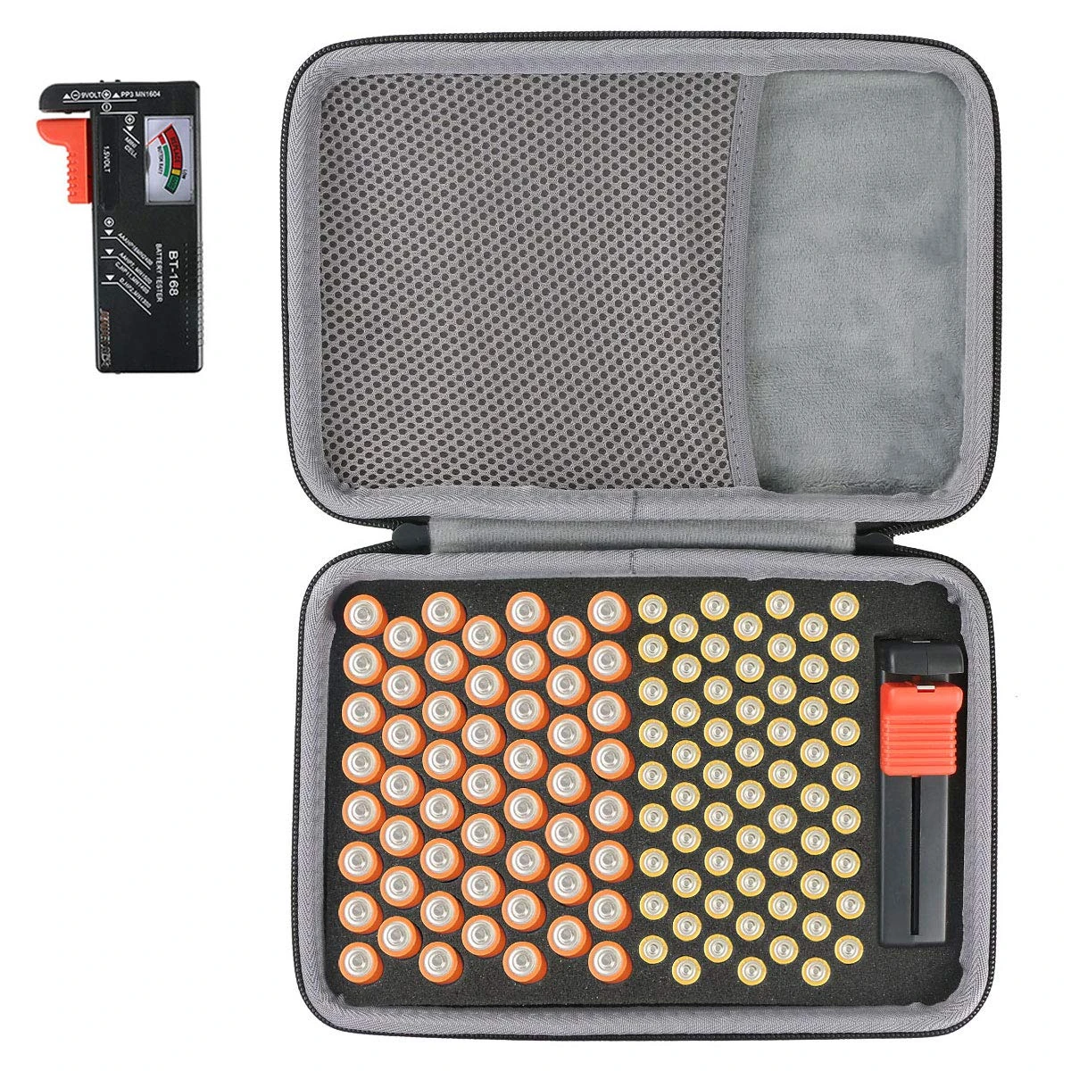 co2CREA Hard Travel Battery Organizer Storage Box for Battery Tester BT-168D, Carrying case Battery Bag Holds 53 Batteries AA 63 Batteries AAA