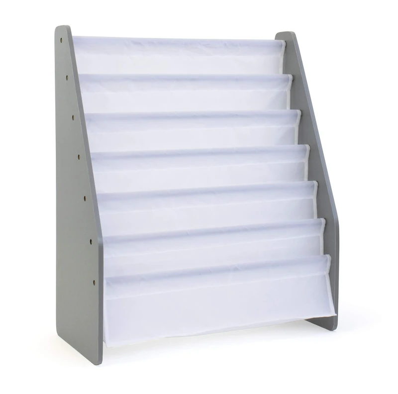 Humble Crew Inspire Extra-Large Wooden Bookshelf for Children, 6 Tier Book Storage Organiser with Deep Fabric Pockets, Forward Facing Book Display for Easy Identification - Grey/White