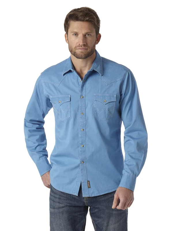 Wrangler Men's Retro Two Pocket Long Sleeve Snap Shirt, Blue, Large Tall
