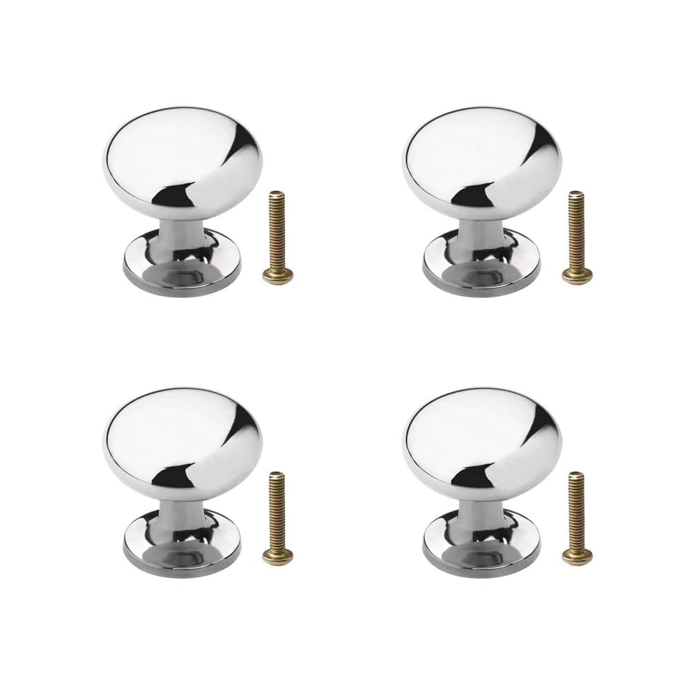 kuou 4 Pack Cabinet Door Knobs, 25mm Round Drawer Wardrobe Handles Cabinet Knobs Metal Pull Handle Chrome Stainless Steel for Cabinet Drawer Cupboard Wardrobe Furniture