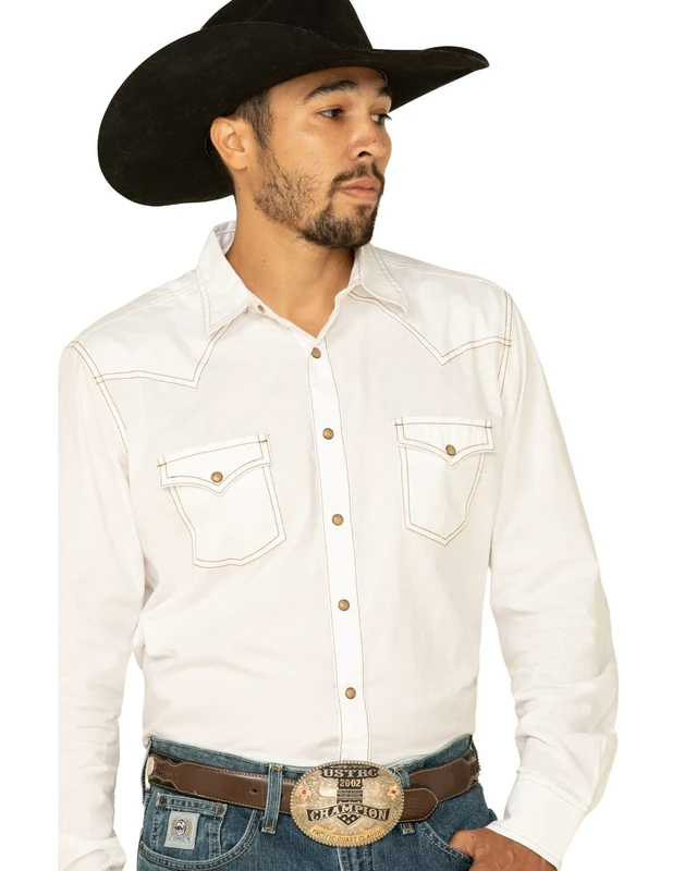 Wrangler Men's Retro Two Pocket Long Sleeve Snap Shirt, White, Large