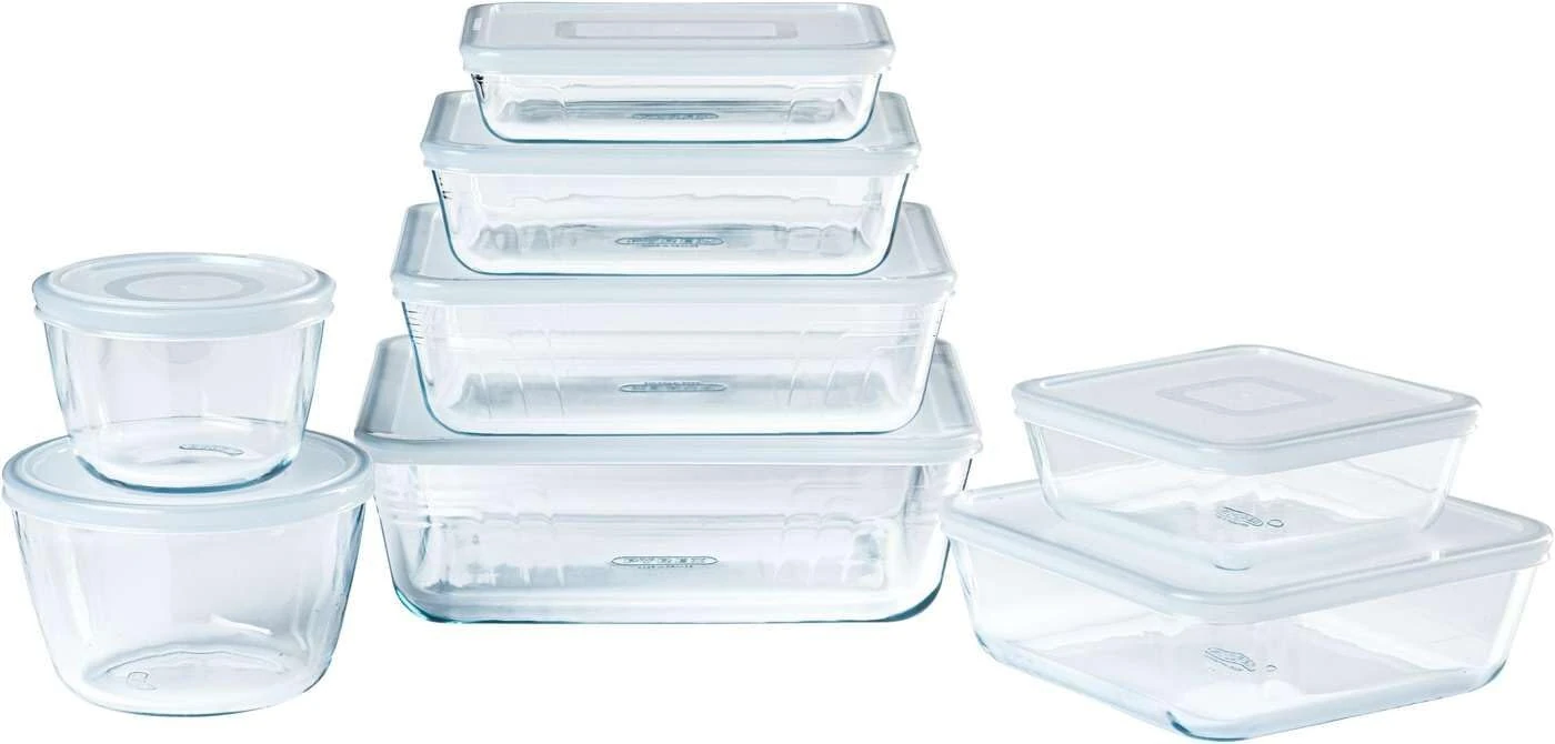 Pyrex Cook & Freeze - Set of 8 Boxes of Different Sizes and Shapes with Lid - Borosilicate glass - Ideal for freezing and Batchcooking - Made in France (8)