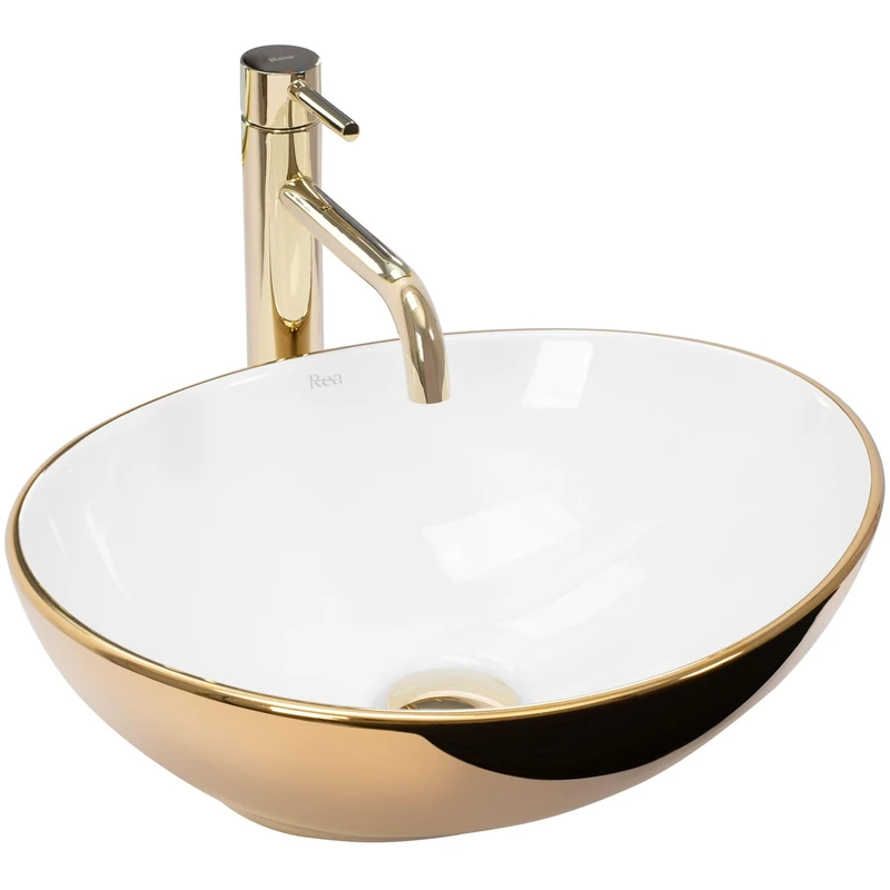 Rea Bathroom Sink Made of Ceramic Sofia Gold/White - Gold/White - REA-U0456