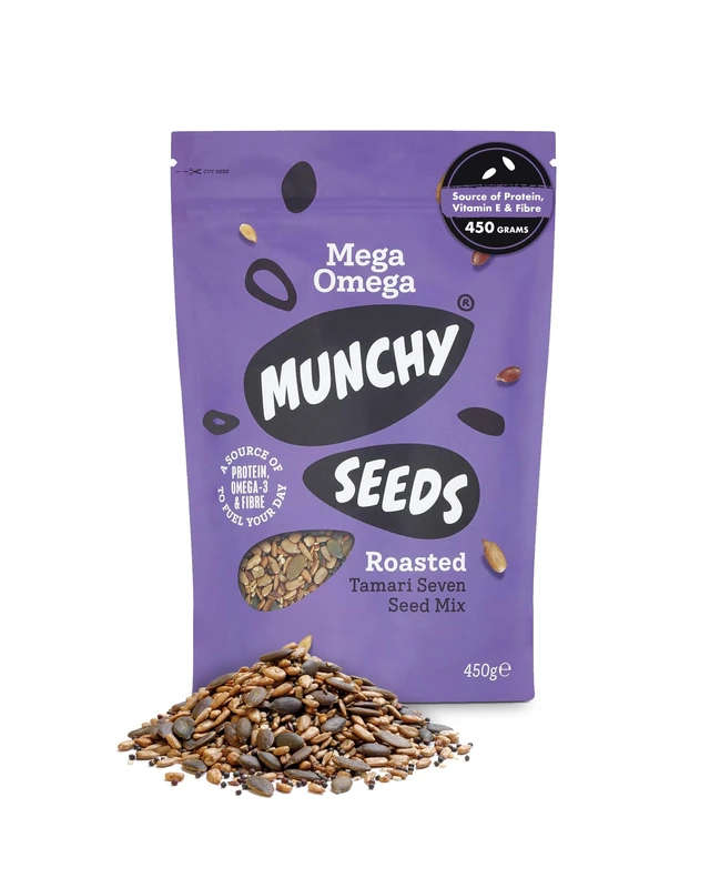 MUNCHY SEEDS Mega Omega, 7-Seed Mix with Sunflower, Pumpkin, and Hemp, Protein Snack, Plant-Based Fibre & Vitamin E, Gluten & Wheat Free, Vegan Snacks for Kids & Adults -Mega Pack, 450g