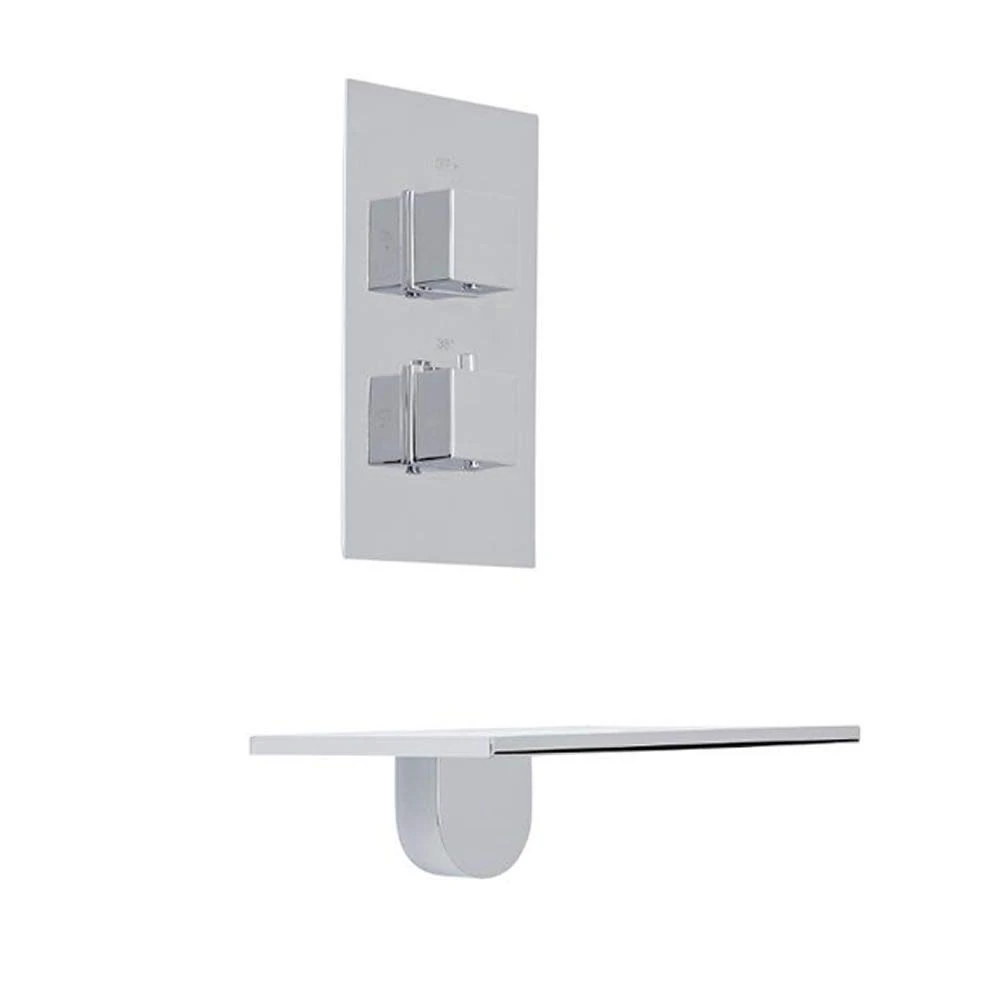 Milano Blade Modern Wall Mounted Waterfall Bath Filler Tap Twin Thermostatic Mixer Valve - Chrome