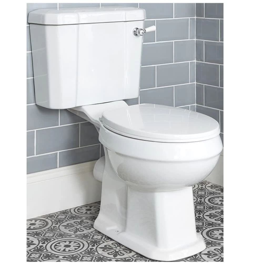 Milano Richmond Traditional White Ceramic Close Coupled Toilet WC Pan and Cistern - White Seat