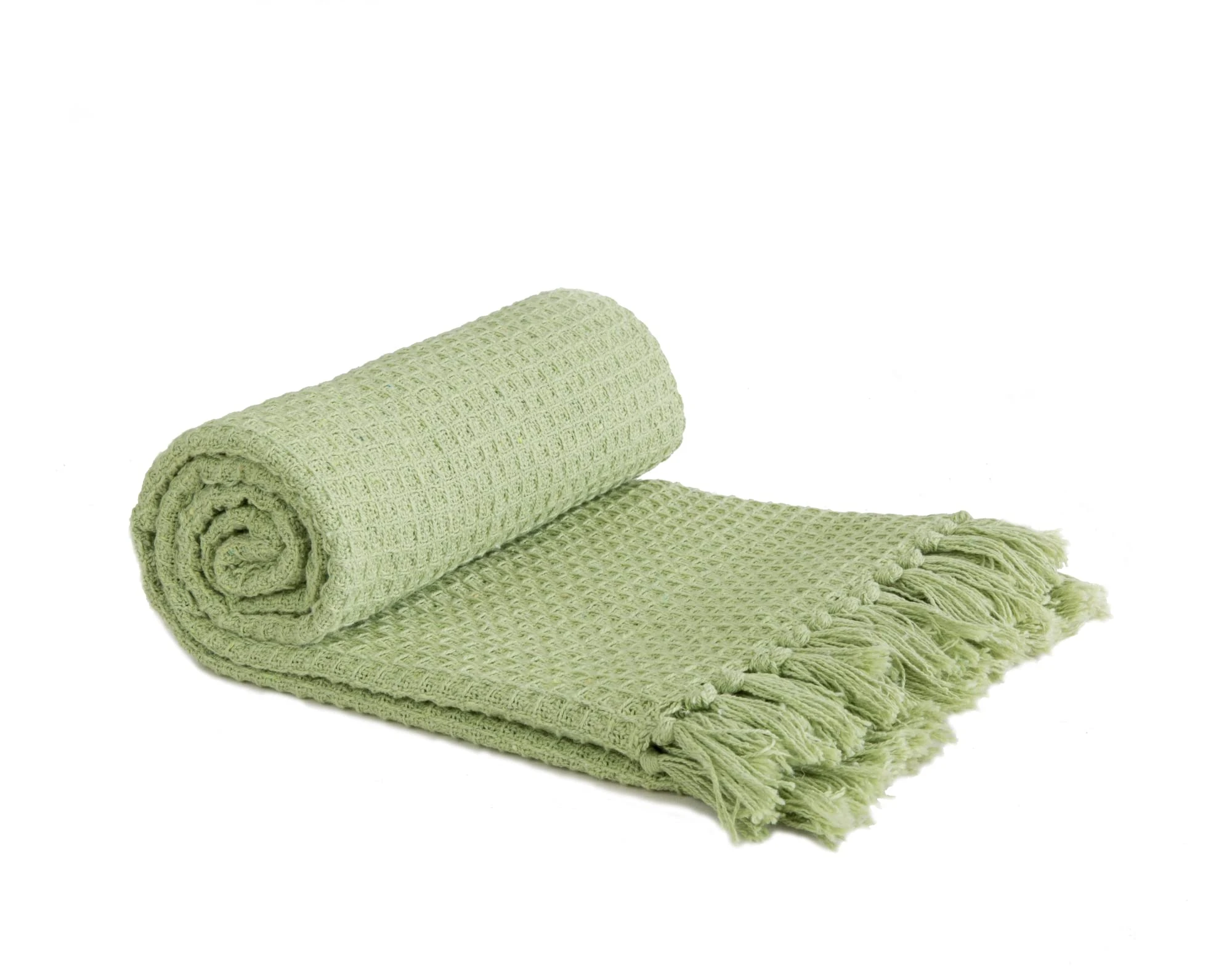 Emma Barclay Honeycomb - Recycled Cotton Plain Waffle Textured Chair Sofa Setee Throw Over Blanket in Pistachio Green - 50x60 (127x152cm)