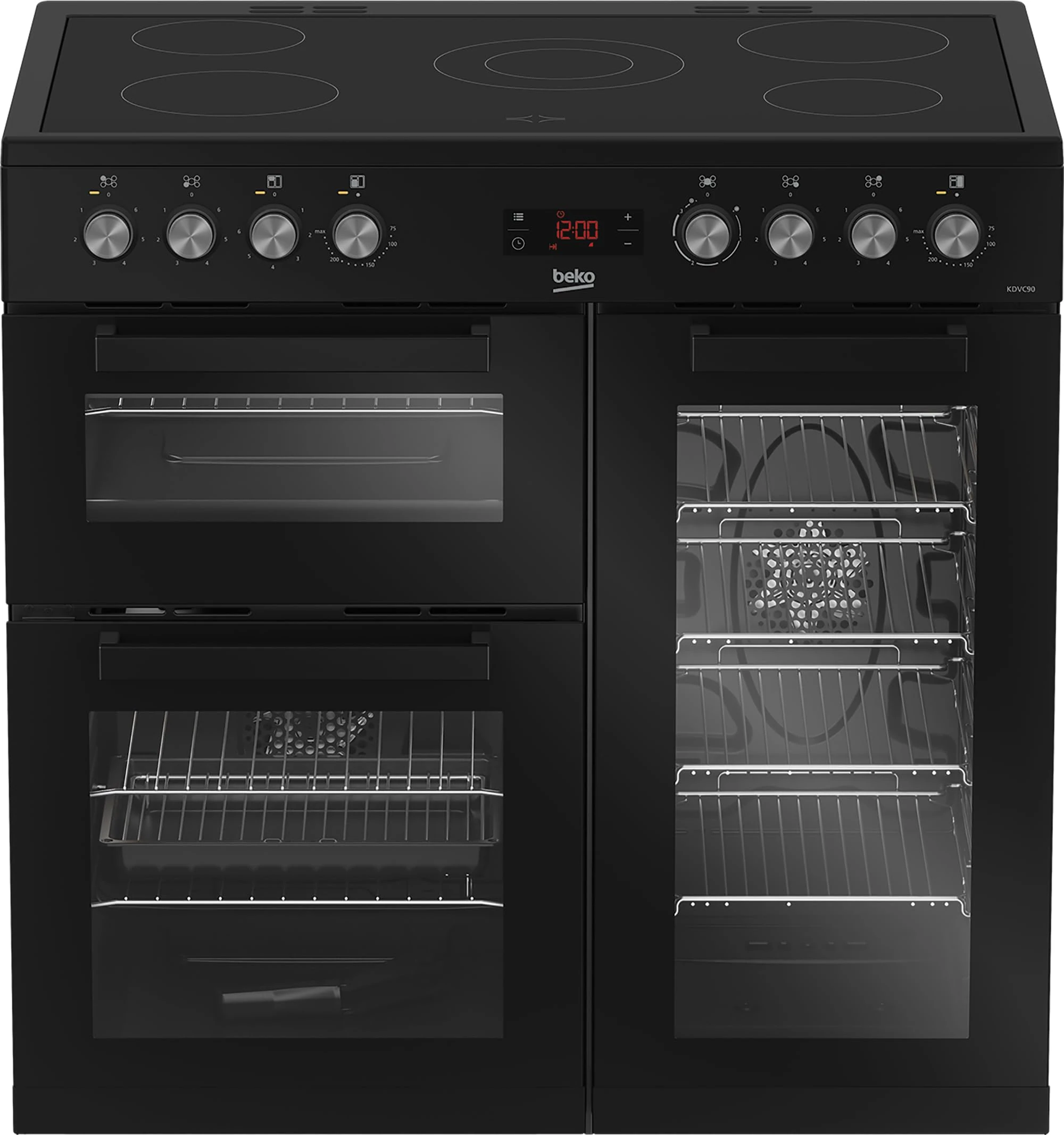 Beko KDVC90K 90cm Electric Range Cooker with Ceramic Hob - Black - A/A Rated