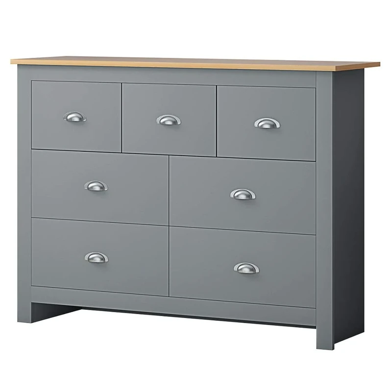 FWStyle Westbury Traditional Merchant 7 Drawer Chest, 40 cm Length x 109 cm Width x 80 cm Height, Grey