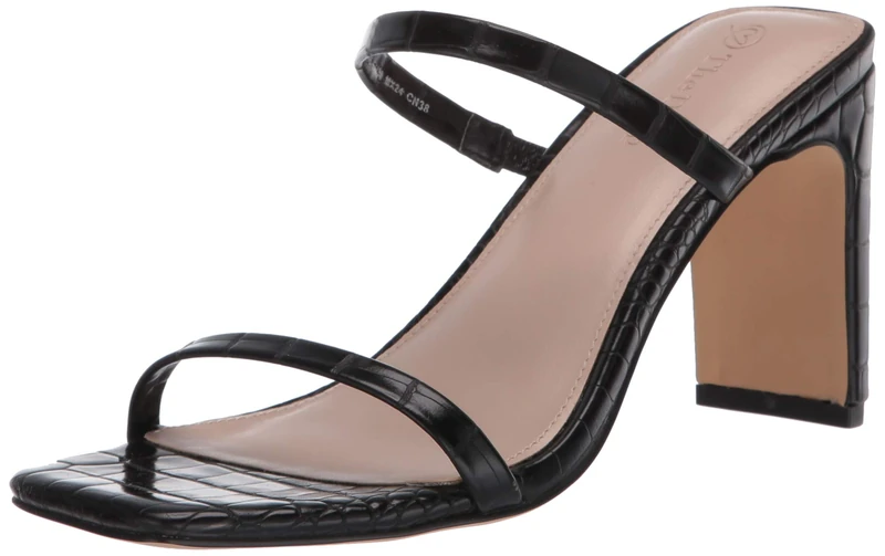 The Drop Women's Avery Square-Toe Two-Strap High Heeled Sandal, Black, 5.5 UK