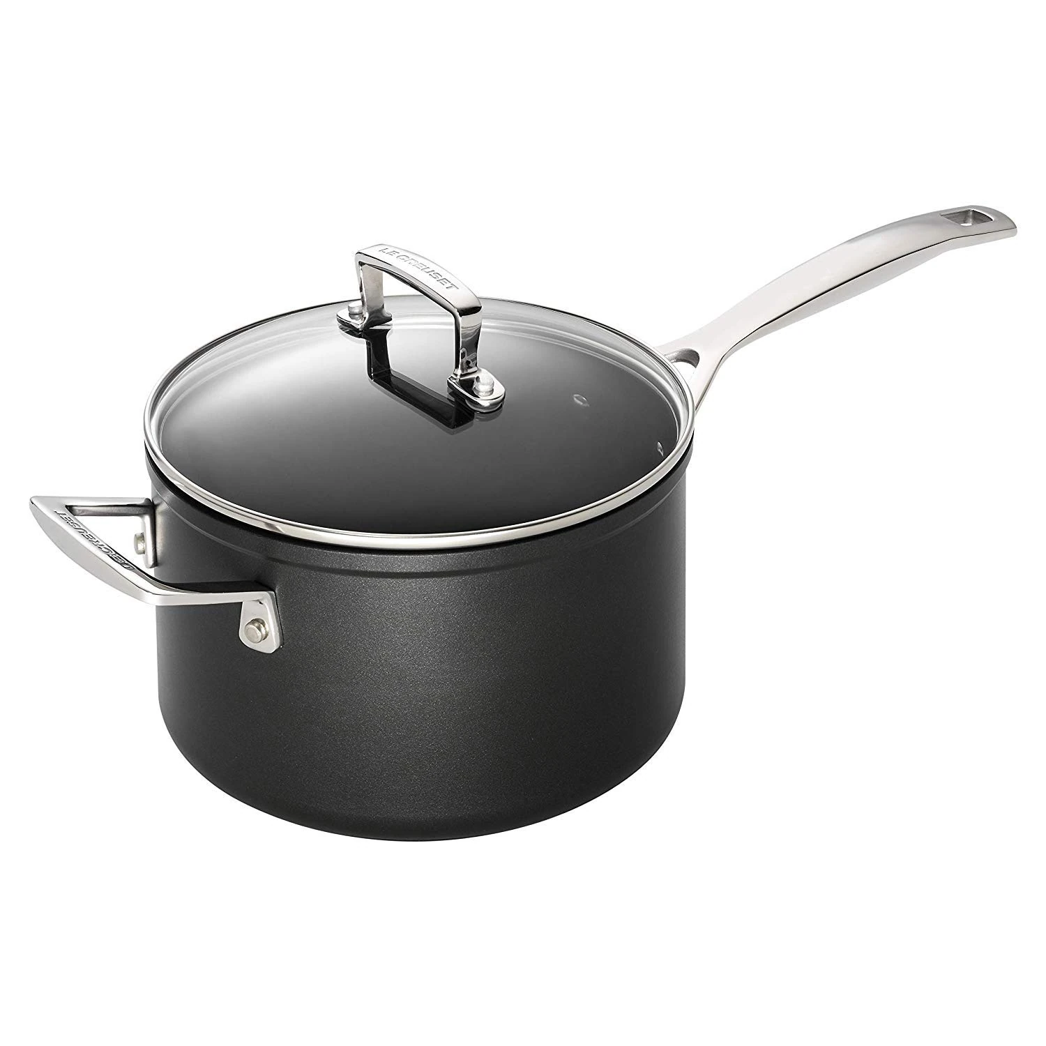 LE CREUSET Toughened Non-Stick 20x12.2cm Saucepan w/Helper Handle and Glass Lid, Aluminium, 51108200010302, Black
