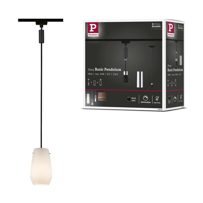 Paulmann 96919 2Easy URail Pendant E27 max. 20W dimmable 230V Black matt, Chrome Rail System – Choose Any lamp