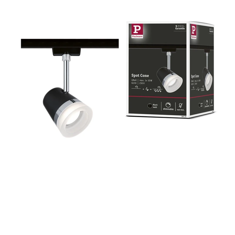 Paulmann 96925 Cone URail Individual spot GU10 max. 10W dimmable 230V Black matt, Chrome Rail System – Choose Any lamp