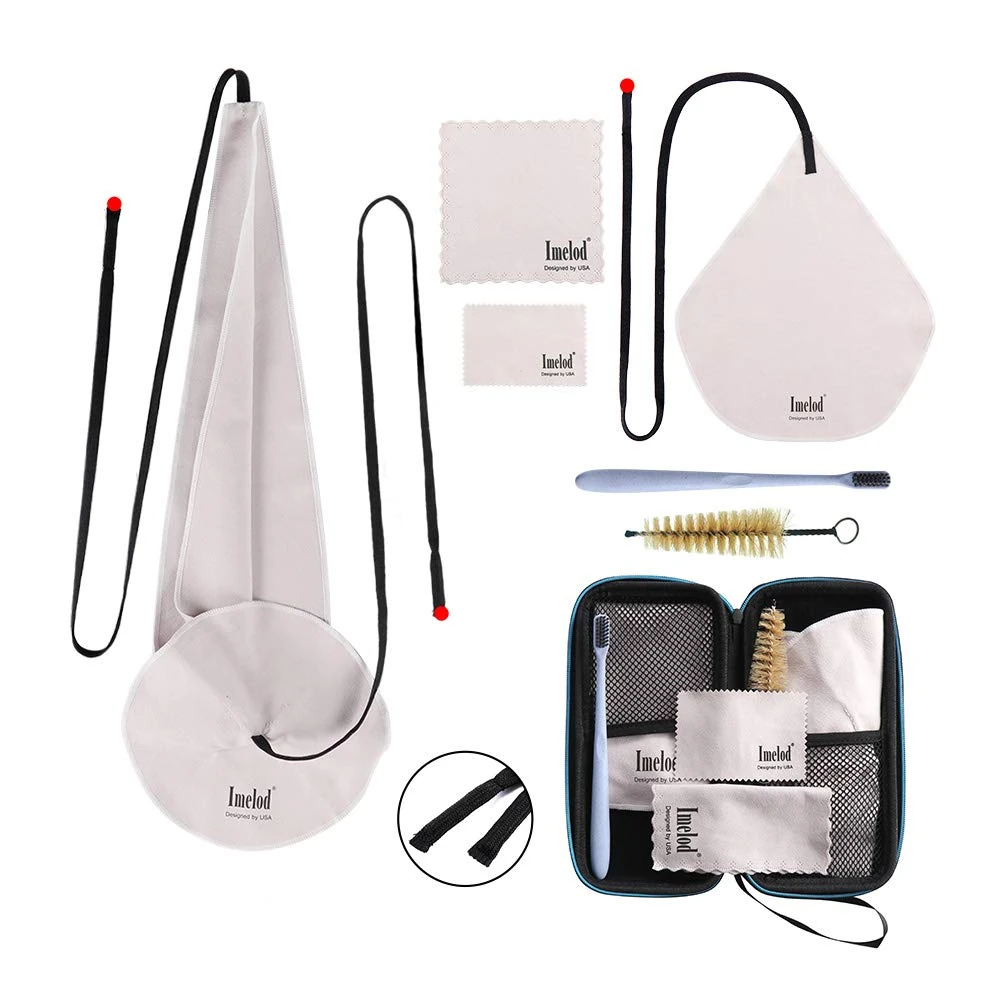 Imelod Saxophone Cleaning kit with Case for Alto Tenor Clarinet Flute and other Wind & Woodwind Struments Including Sax Cleaning Cloth(4pcs),Mouthpiece Brush(Dark Gray)