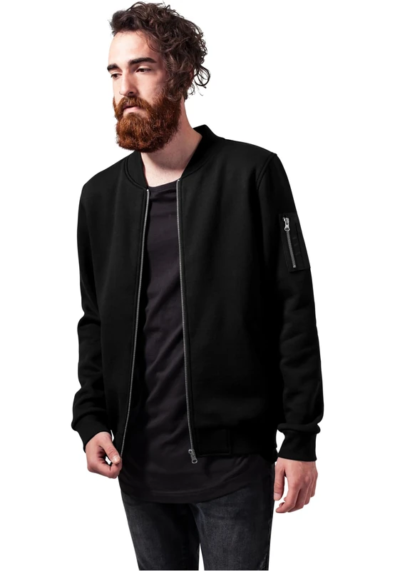 Urban Classics Men Full Zip Sweatshirt Sweat Bomber, Size:XS, Color:Black
