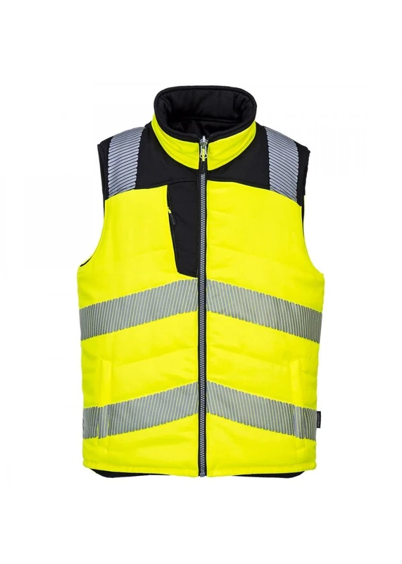 Portwest PW374 PW3 Men's Hi-Vis Reversible Bodywarmer - Reflective High Viz Outdoor Safety Security Gilet Workwear Sleeveless Vest, Yellow/Black, M